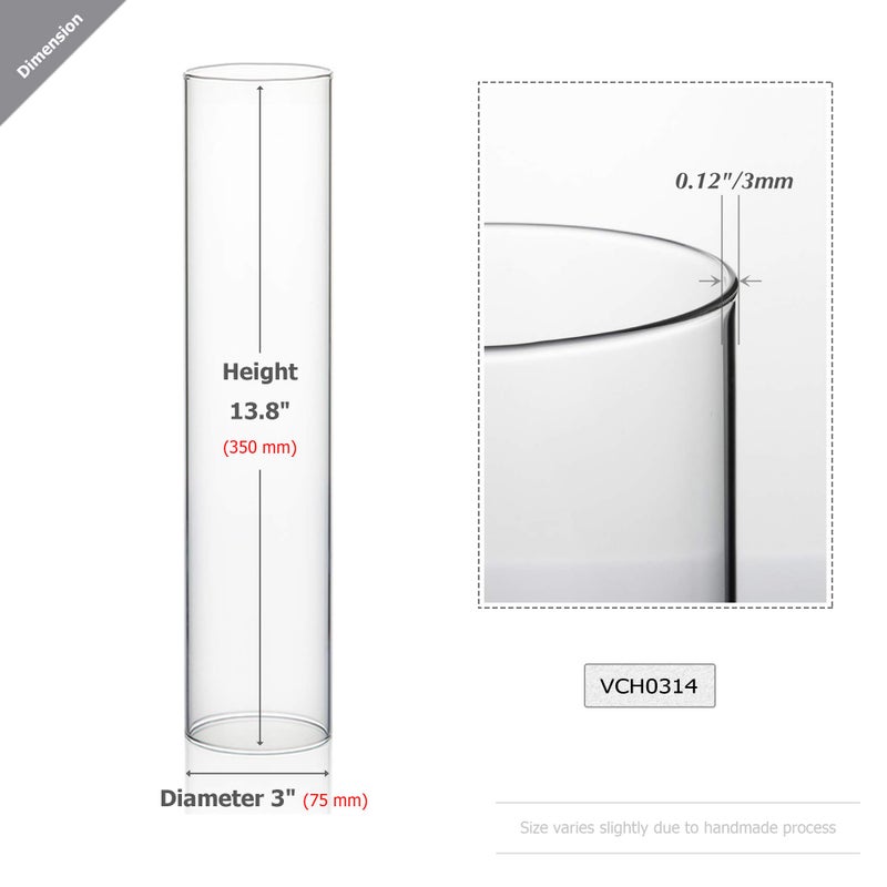 WGVI Hurricane Candle Holder Sleeve, Wide 3", Height 14", Clear Glass Cylinder Candleholder, Chimney Tube, Open Ended Candle Shade, 1 Piece - Image 2